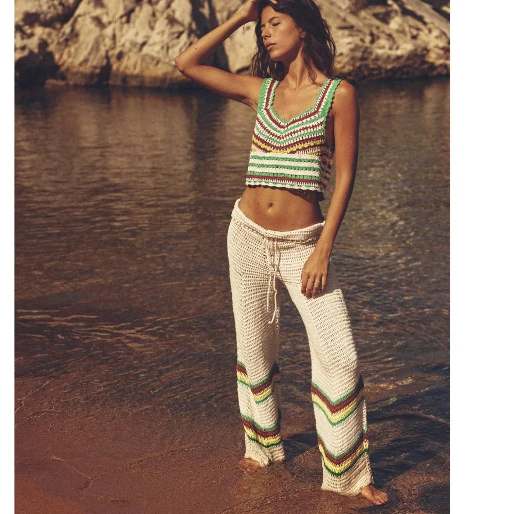 BLOGGER'S FAVE! Zara 2 Piece Co-Ord Crochet Pants And Crochet Top Set NWT